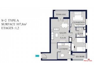 Location d'appartement S+2 citué au Centre du Bardo